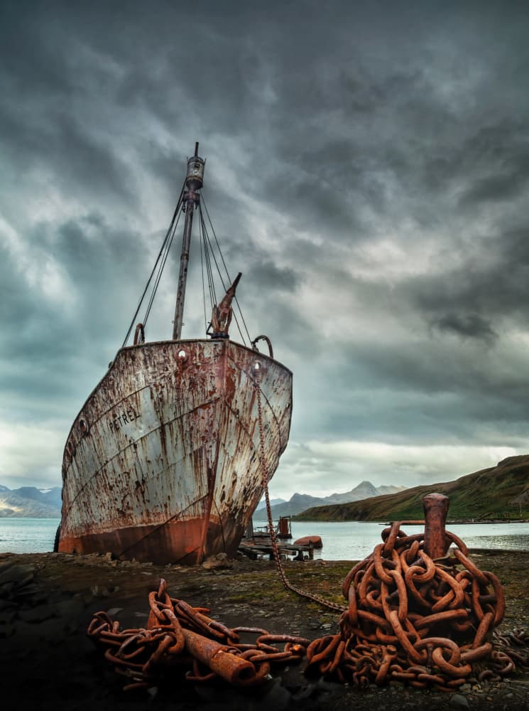 Rusty Shipwreck Shore by Jie Jin — canvas wall art