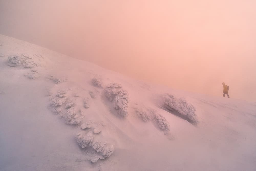 Lone Hiker Snowy Slope by Marian Kuric QEP — canvas wall art