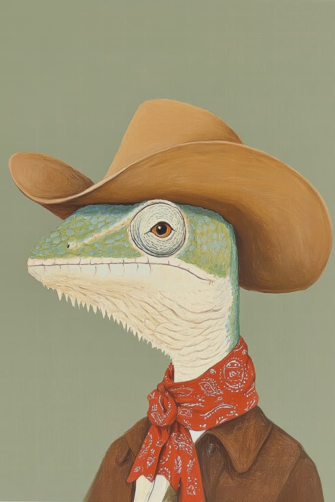 Dapper Cowboy Lizard by Melloi Art Prints — canvas wall art