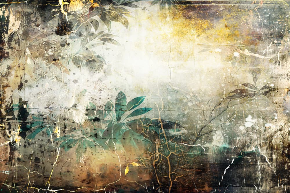 Golden Grunge Leaves by Rafal Kulik — canvas wall art