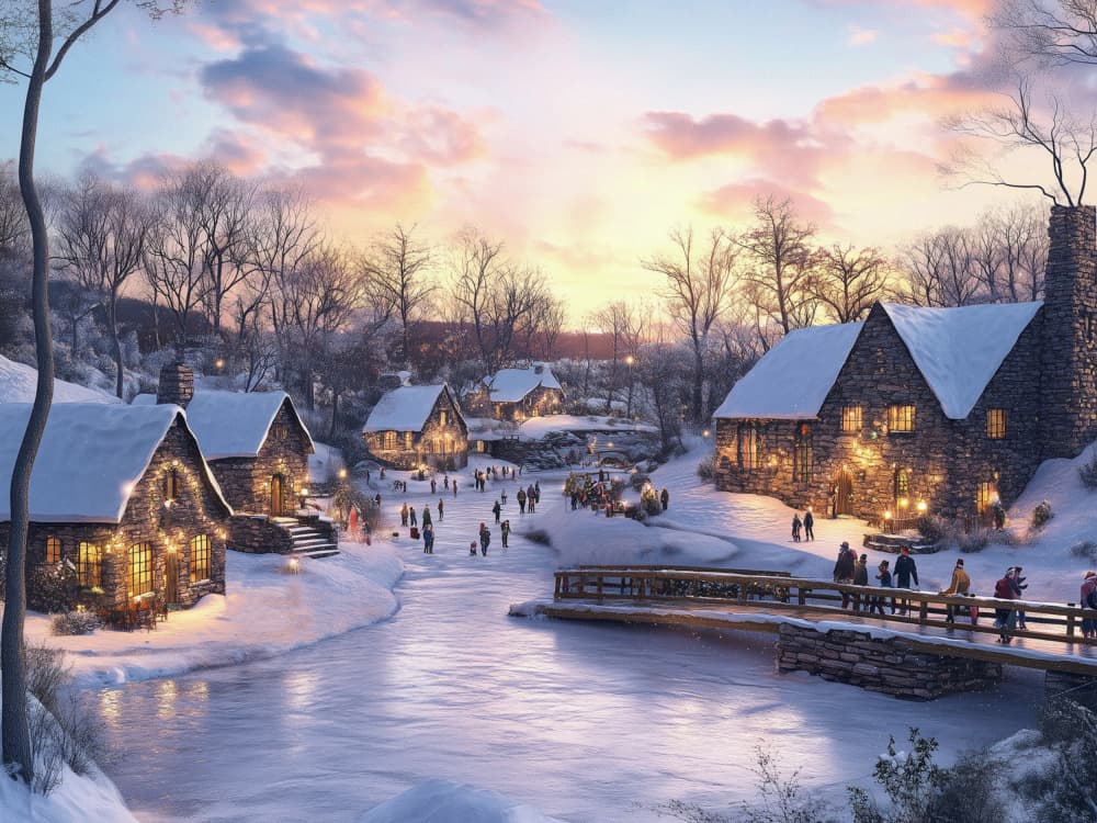 Cozy Winter Village Lights by Pictufy Studio IV — canvas wall art
