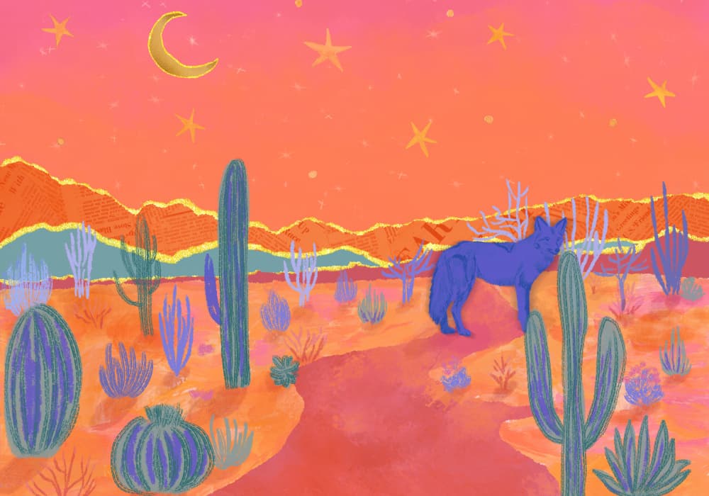 Coyote Under Desert Moon by Aliya Putrus — canvas wall art