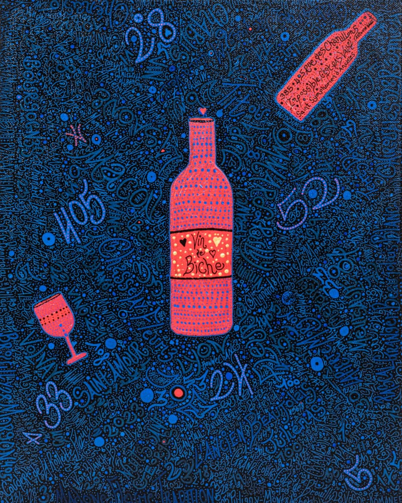 Playful Wine Bottle Doodle by Lorenzo A Roe — canvas wall art