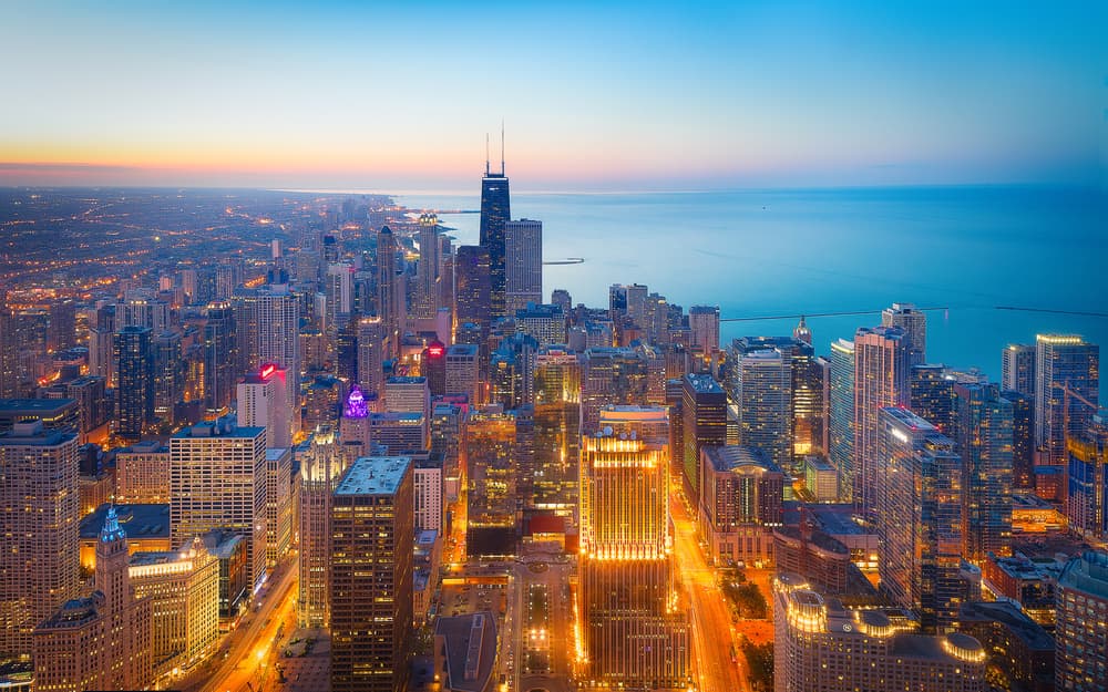Chicago Skyline Twilight by Michael Zheng — canvas wall art
