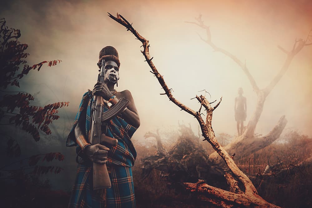 African Warrior in Mist by Svetlin Yosifov — canvas wall art