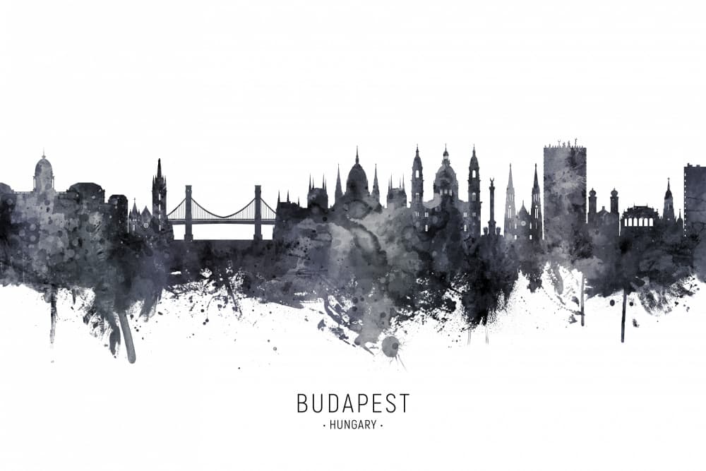 Budapest Skyline Watercolor by Michael Tompsett — canvas wall art