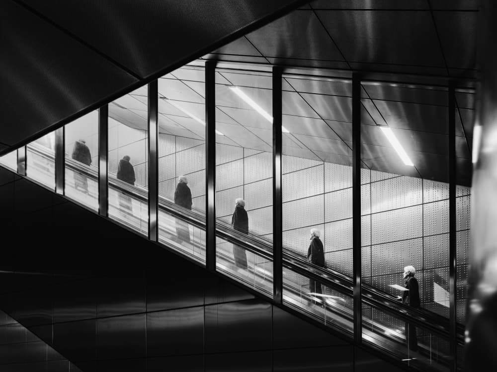 Geometric Escalator Reflections by Adam Dauria ☂ — canvas wall art
