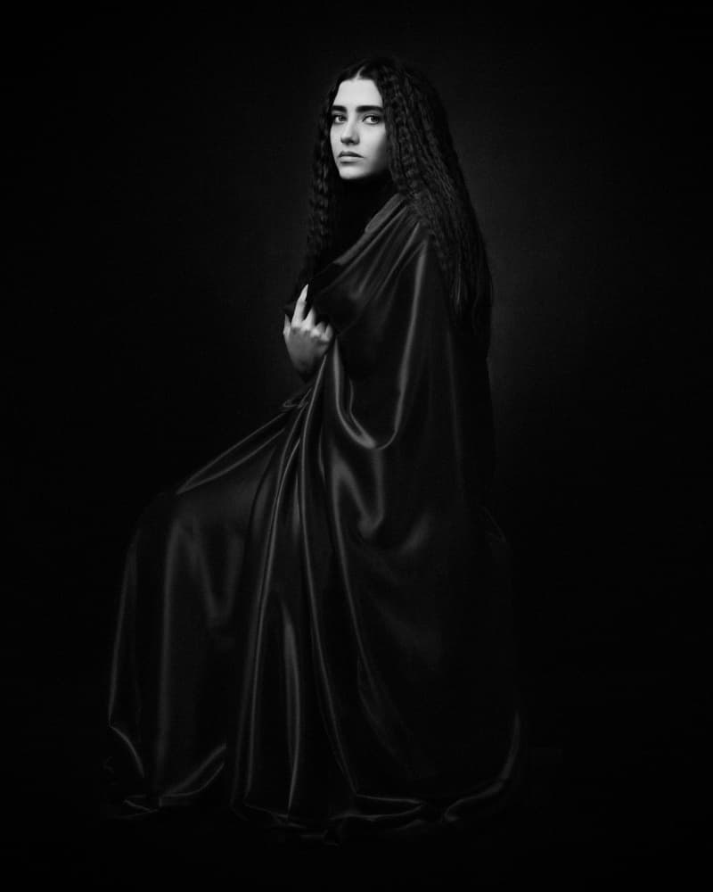 Dark Elegance Portrait by Mehdi Mokhtari — canvas wall art