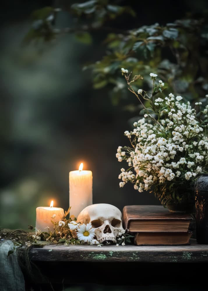 Gothic Skull And Candles by Justyna Jaszke — canvas wall art