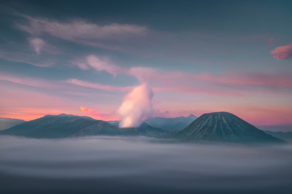 Pink Sky Volcanoes by SANDEEP MATHUR — canvas wall art