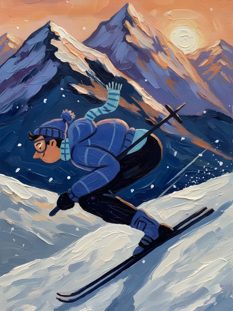Skiing Mountain Sunset by HUGO — canvas wall art