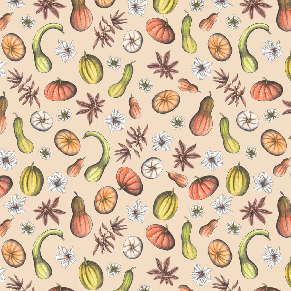Autumn Gourds and Spice Pattern by Cecilia Battaini — canvas wall art
