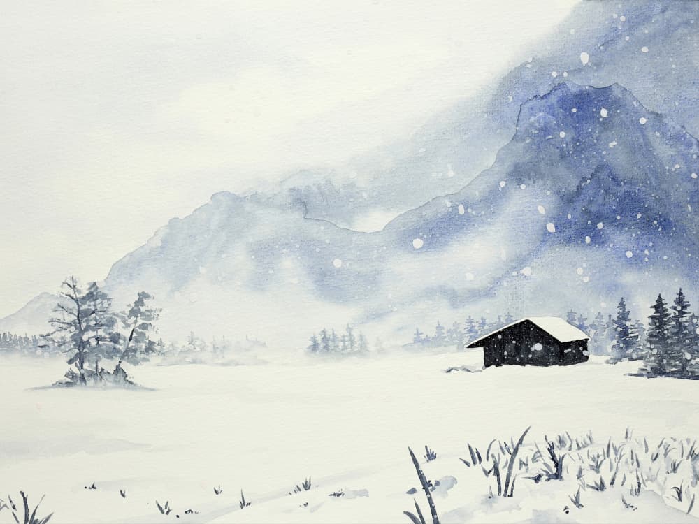 Misty Mountain Cabin by Natalie Bruns — canvas wall art