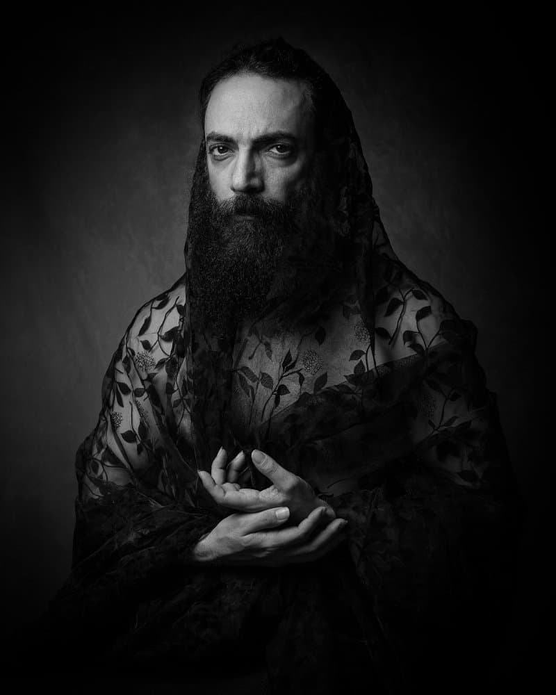 Intense Veiled Bearded Man by Mehdi Mokhtari — canvas wall art