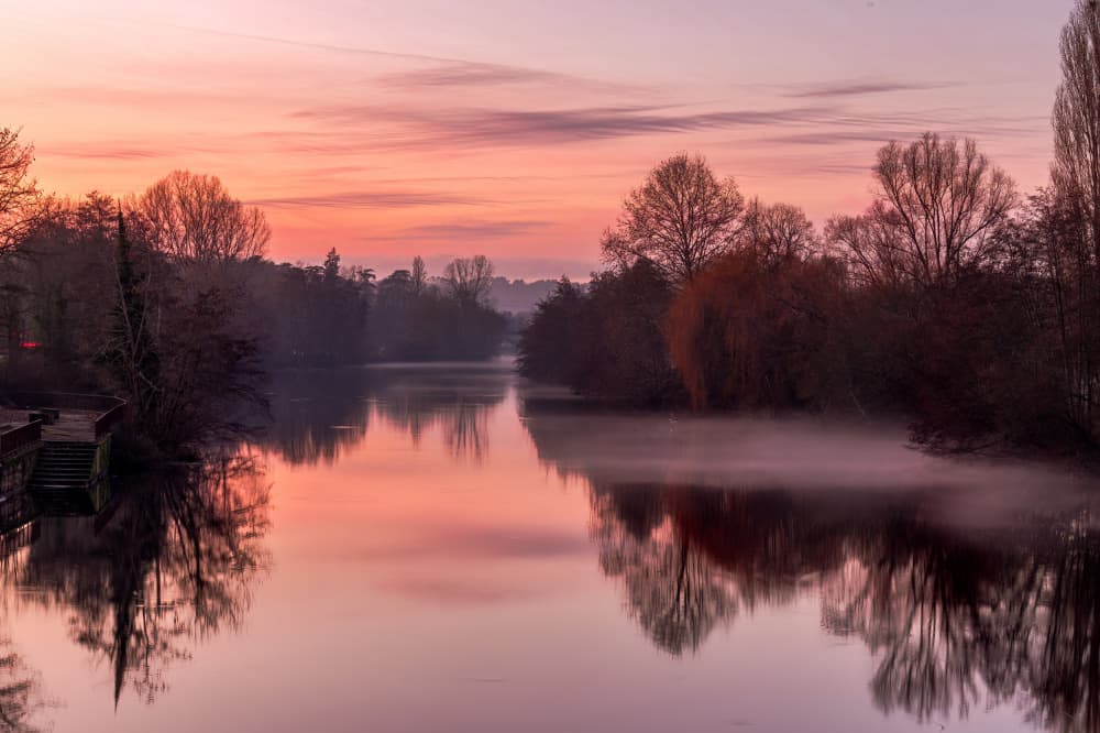 Misty River Sunrise by Ariel Ling — canvas wall art