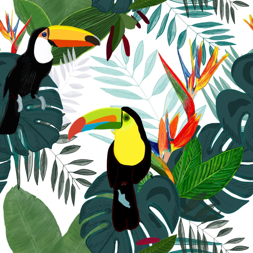 Vibrant Tropical Toucans by GULSENGUNEL — canvas wall art