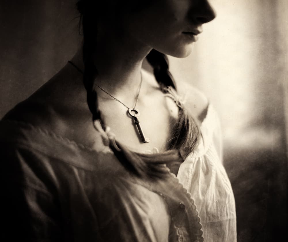 Pensive Girl Skeleton Key by Magdalena Russocka — canvas wall art