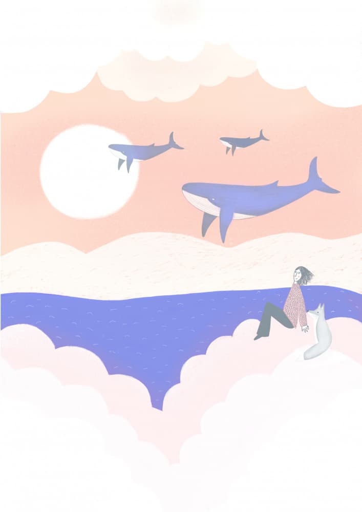 Girl's Sky Whales by Rozalie Kolkova — canvas wall art