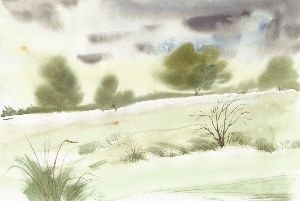 Serene Watercolor Landscape by Santhosh ch — canvas wall art