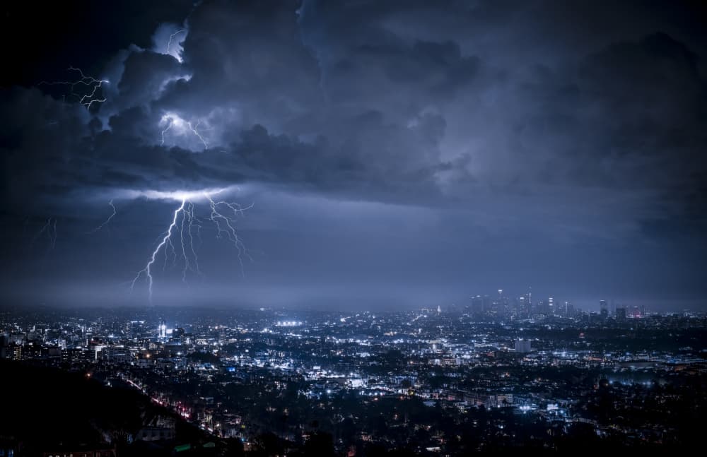 Lightning Over City by Jay Wang — canvas wall art