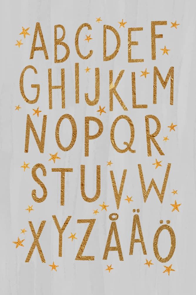 Golden Alphabet Stars by EMELIEmaria — canvas wall art