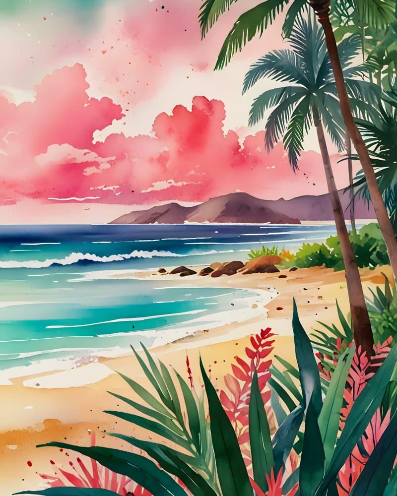 Vibrant Tropical Sunset Beach by Kintsugi99 — canvas wall art