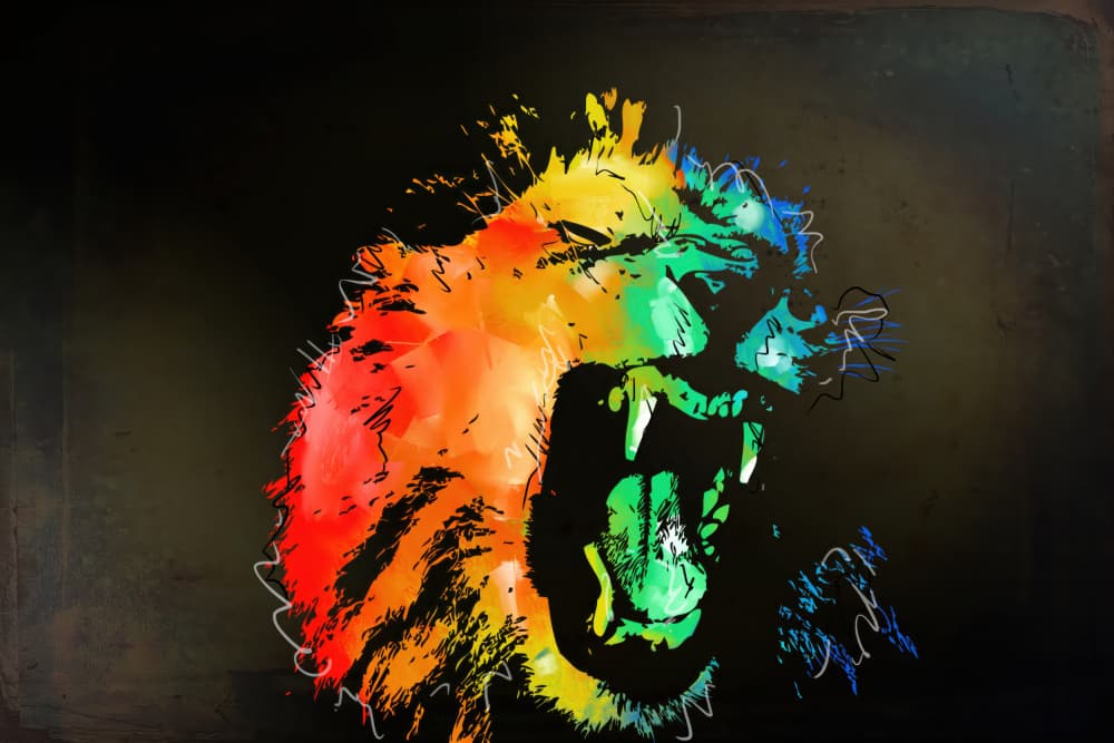 Roaring Rainbow Lion by Rafal Kulik — canvas wall art