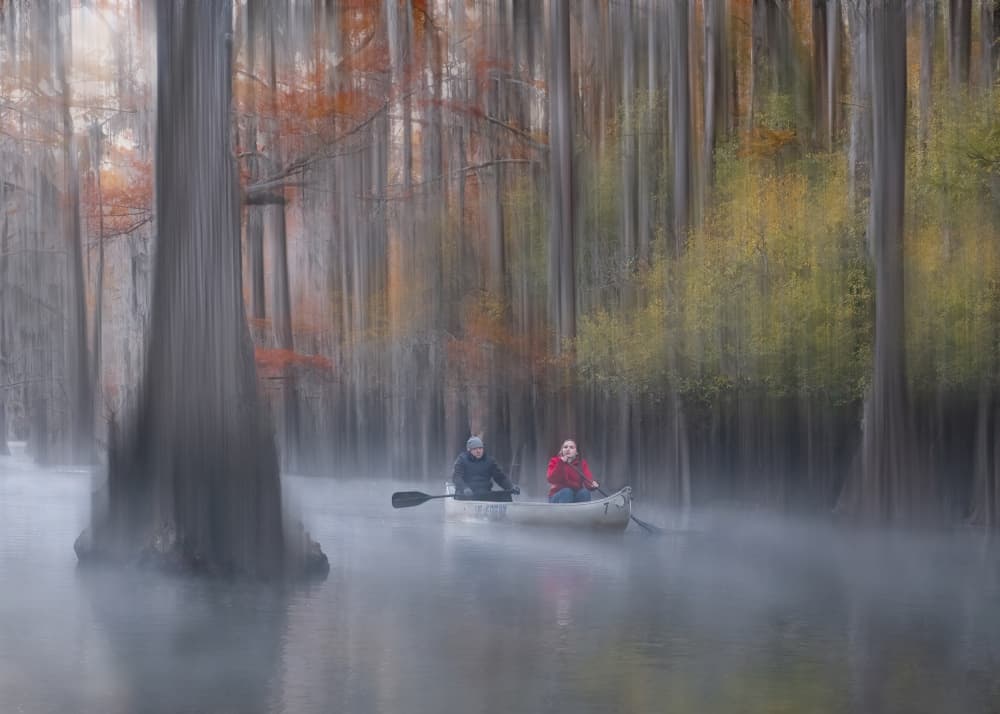 Misty Autumn Canoe Ride by NanZ — canvas wall art