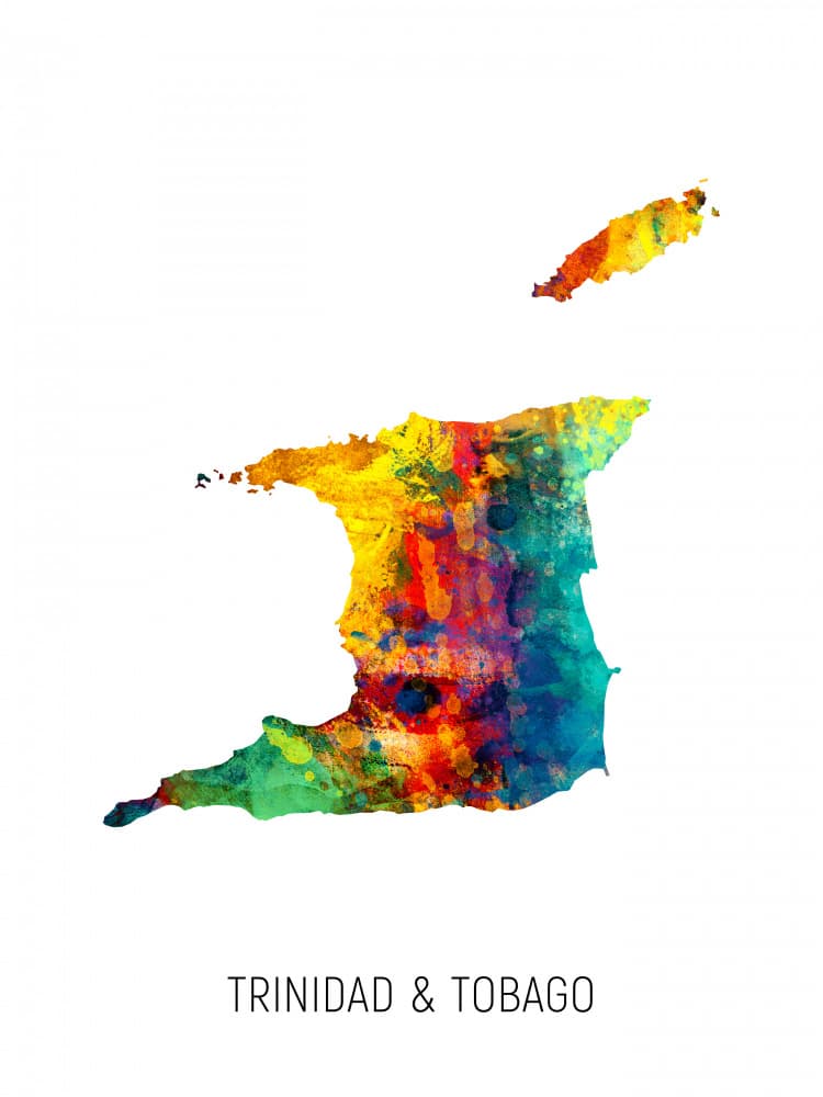 Vibrant Trinidad Tobago Map by Michael Tompsett — canvas wall art