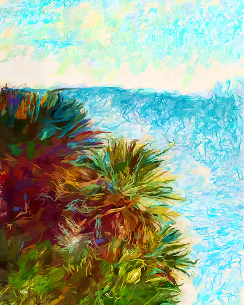 Vibrant Coastal Palms by Uma Gokhale — canvas wall art
