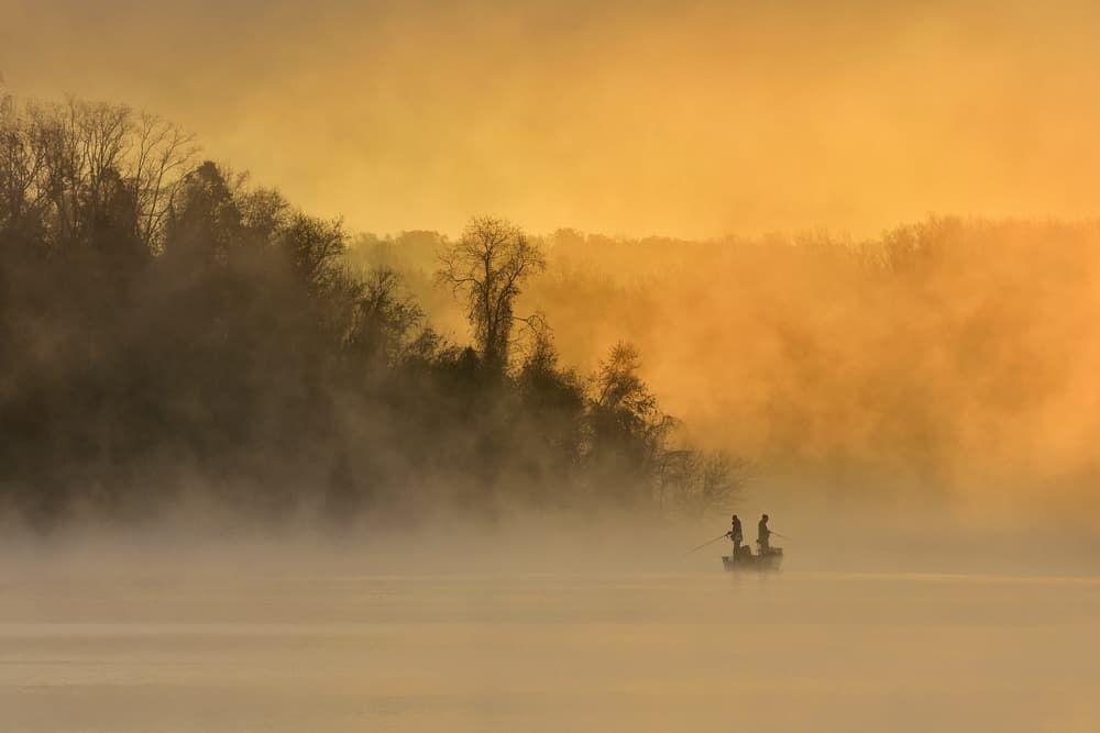 Misty Morning Fishing by Eric Zhang — canvas wall art