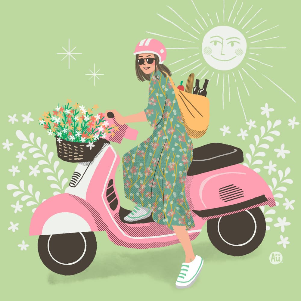 Pink Scooter Bliss by Aia Ueno — canvas wall art