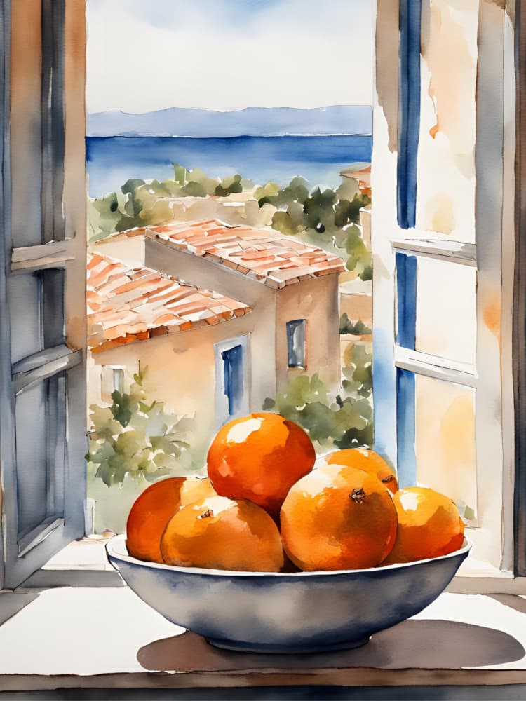 Oranges By The Sea by Ohkimiko — canvas wall art