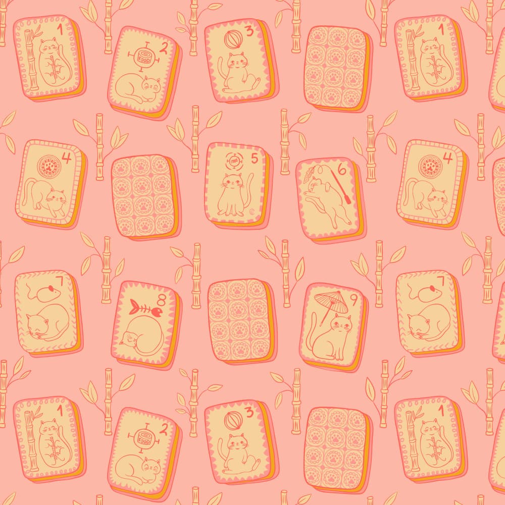 Cute Cats Mahjong Pattern by Carrie Cantwell — canvas wall art