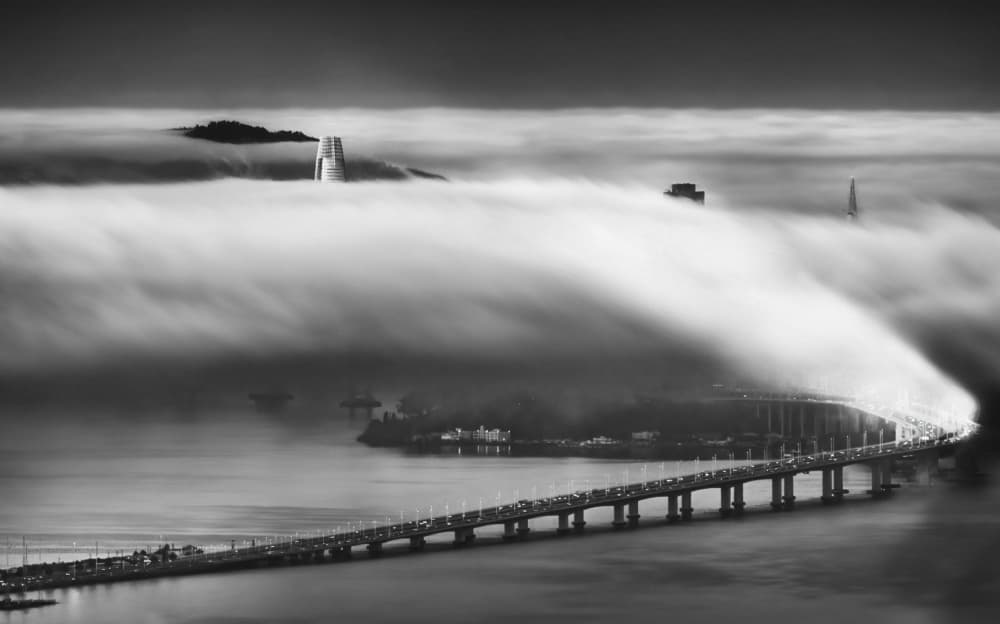 San Francisco Foggy Night by Jenny Qiu — canvas wall art