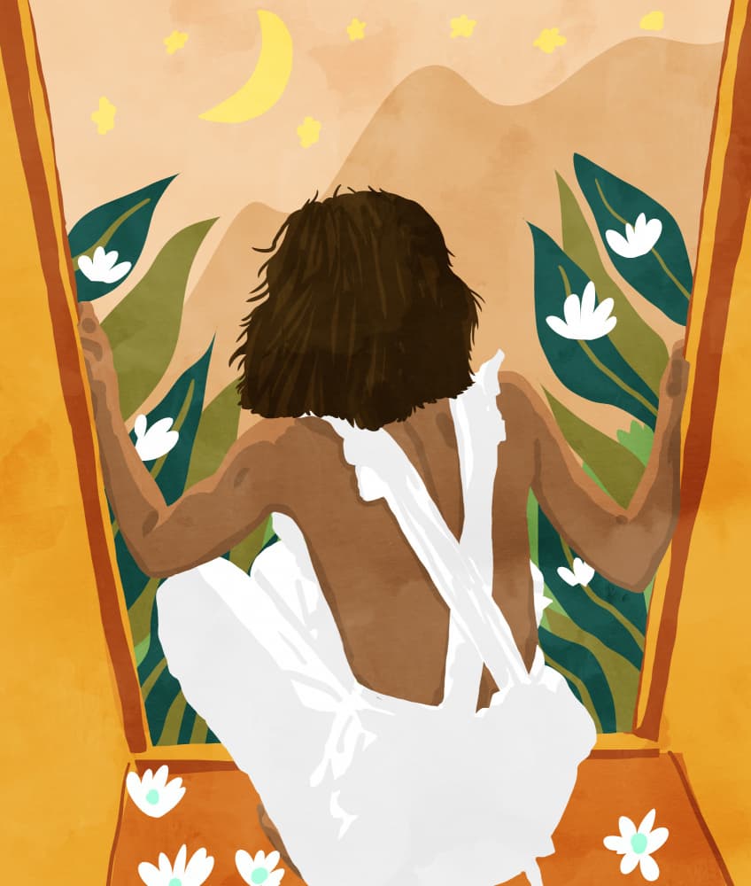 Woman Gazing at Night Sky by Uma Gokhale — canvas wall art