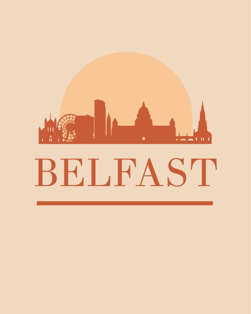 Belfast City Skyline Sunset by Emiliano Deificus — canvas wall art