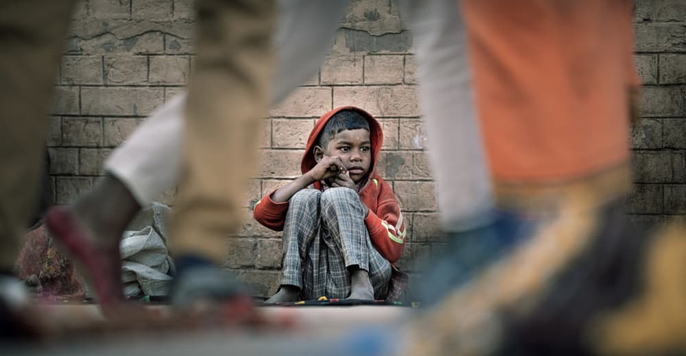 Street Child Alone by Waldemar Szmidt — canvas wall art