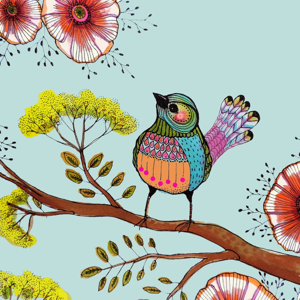 Vibrant Whimsical Bird by Sylvie Demers — canvas wall art