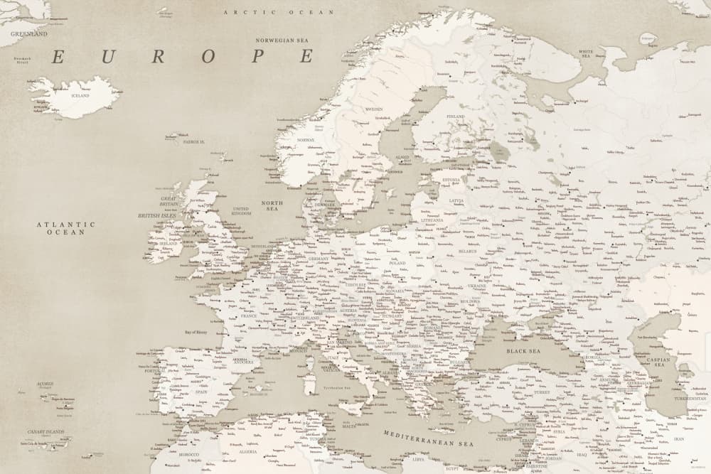 Vintage Europe Map by Rosana Laiz Blursbyai — canvas wall art