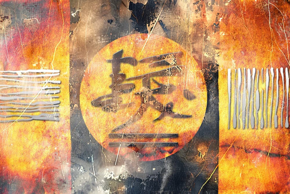 Golden Kanji Abstract by Rafal Kulik — canvas wall art