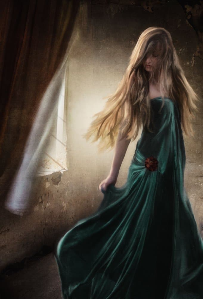 Dreamy Woman Green Dress by Charlaine Gerber — canvas wall art