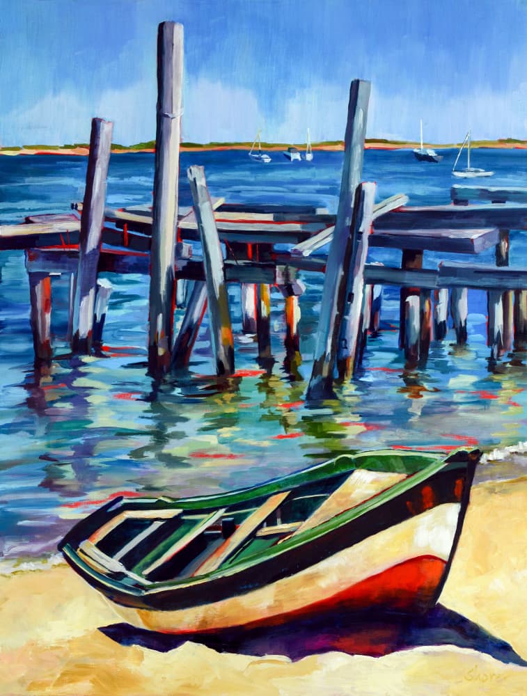 Old Pier Rowboat by Maxine Shore — canvas wall art