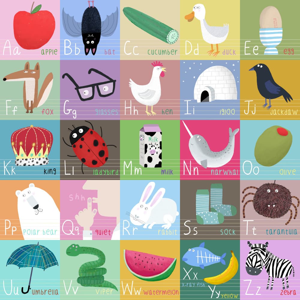Colorful ABC Animals by Carla Daly — canvas wall art