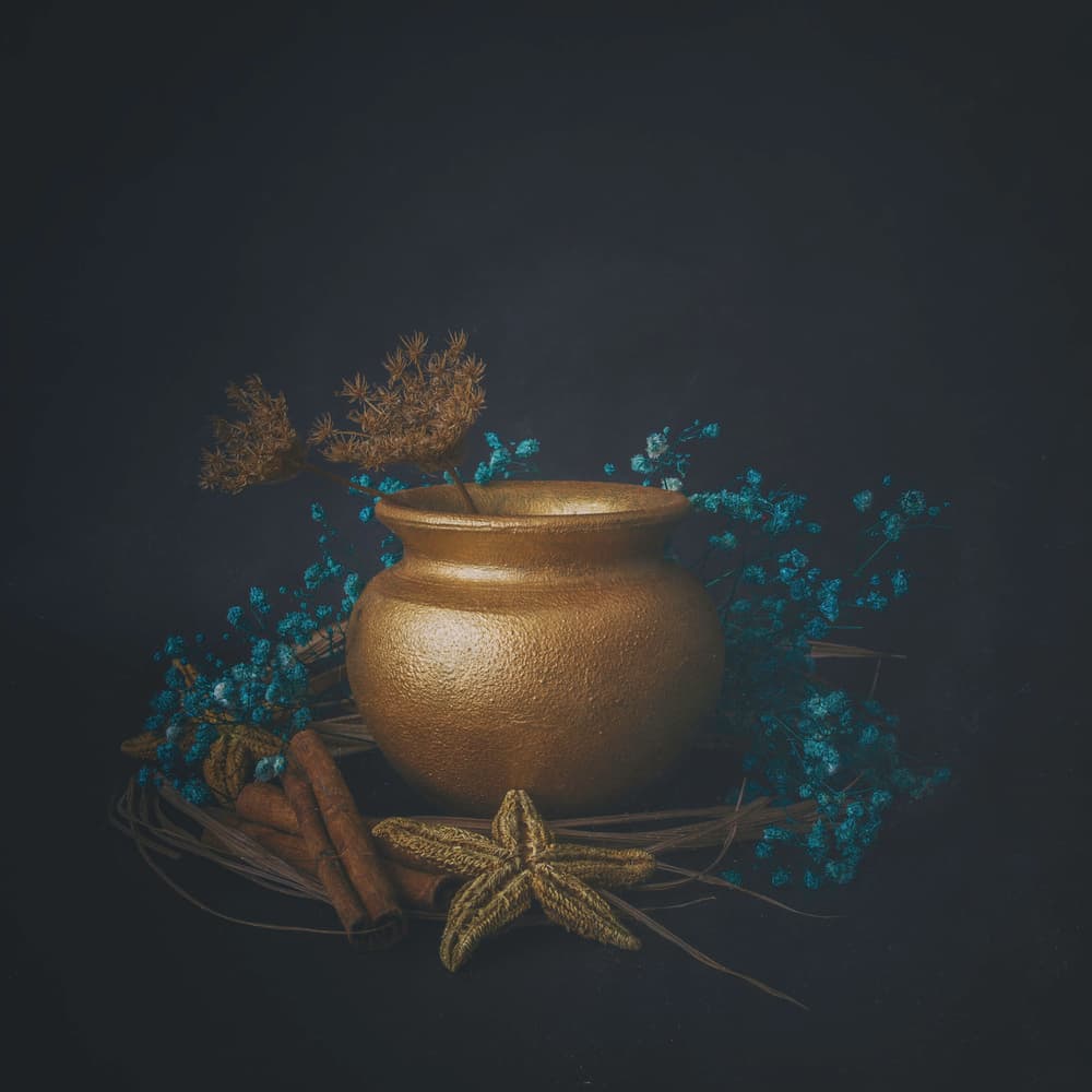 Golden Pot Rustic Charm by Cicek Kiral — canvas wall art