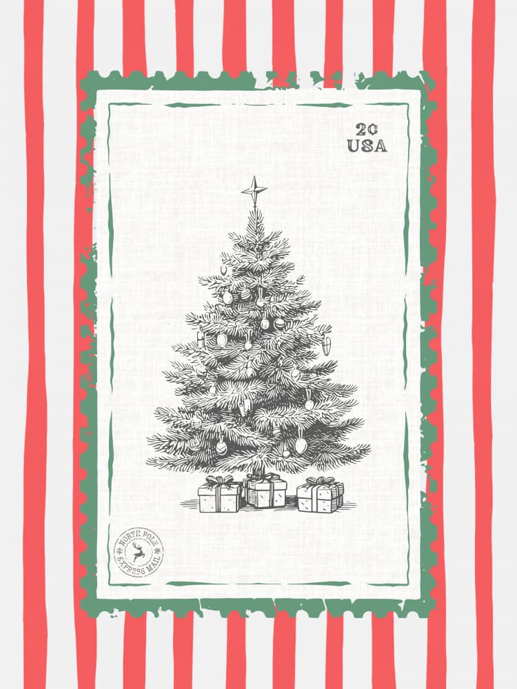 Vintage Christmas Tree Stamp by Jolly and Dash — canvas wall art