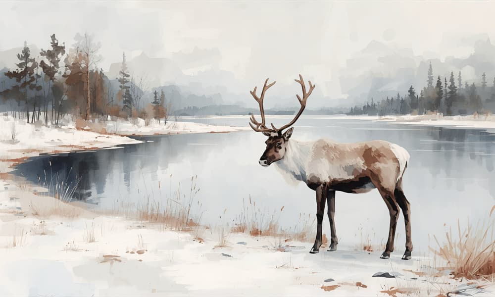 Winter Reindeer Reflections by Ohkimiko — canvas wall art