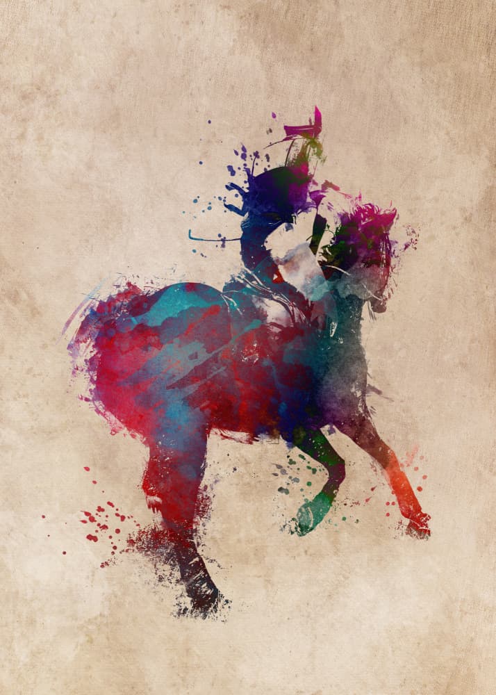 Vibrant Horse and Rider by Justyna Jaszke — canvas wall art