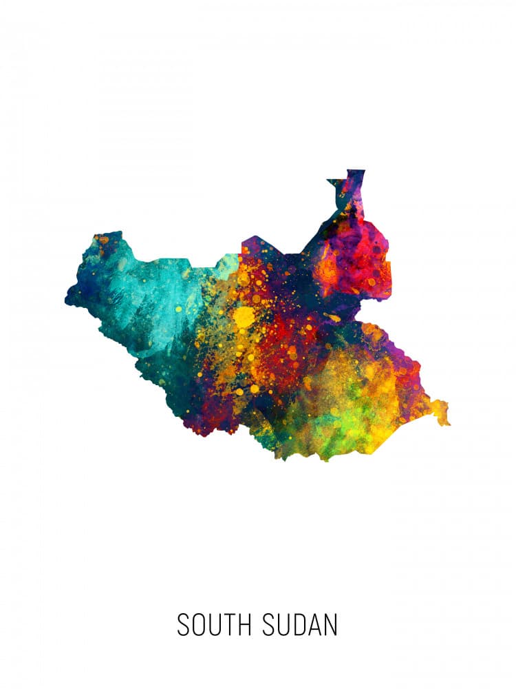 Vibrant South Sudan Map by Michael Tompsett — canvas wall art