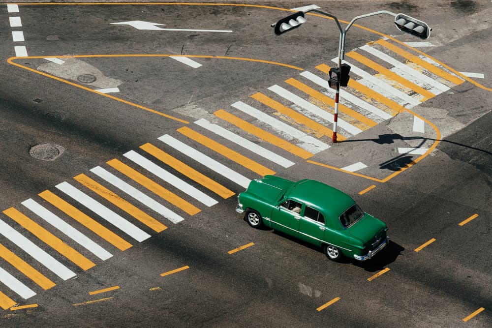Green Vintage Car Intersection by Andy Bauer — canvas wall art